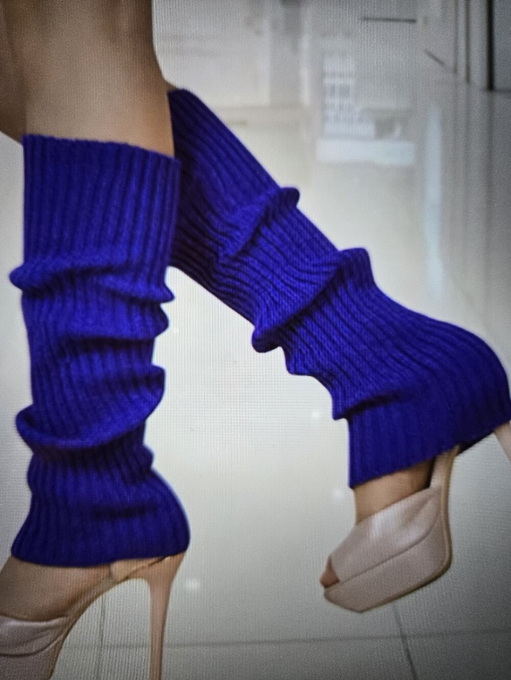 NEW Leg Warmers Blue Thick Ribbed Knit